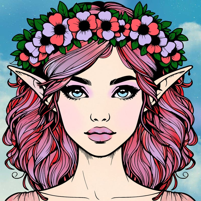 realistic female elf with flower crown