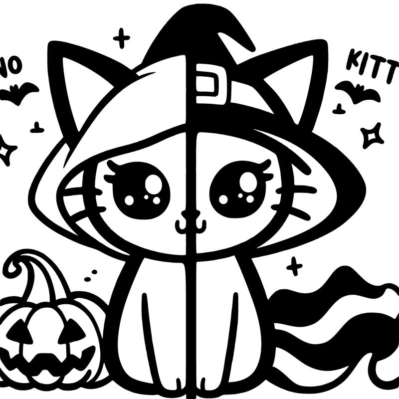 a spilt of a halloween cat and a normal cat
