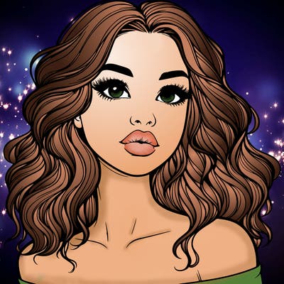 realistic girl with wavy hair and lips