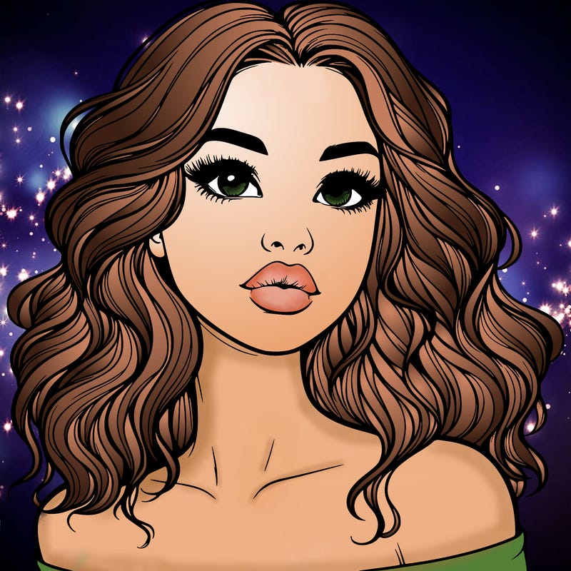 realistic girl with wavy hair and lips