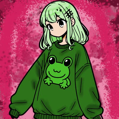 girl wearing frogging sweatshirt