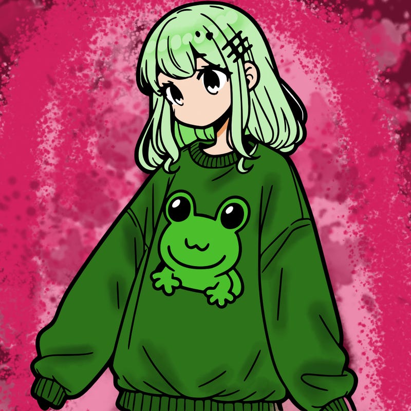 girl wearing frogging sweatshirt