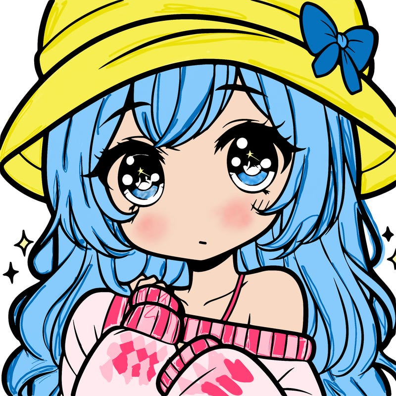 cute anime girl with hat and big cut eyes
