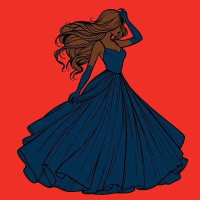 realistic woman with dress flowing in the wind