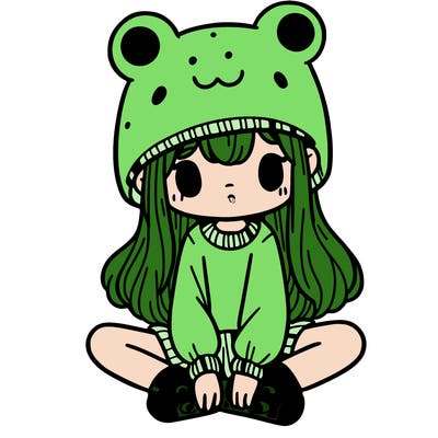 a girl wearing a frog hat and some frog socks