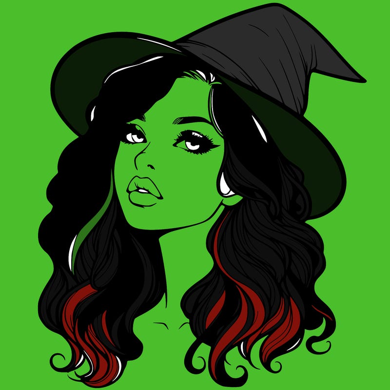 realistic witch girl with wavy hair and lips