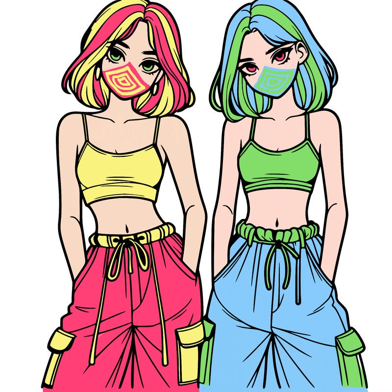 two girls with crop top with baggy pants