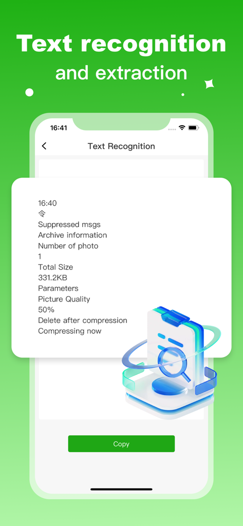 Clean Master app interface showing the text recognition and extraction feature