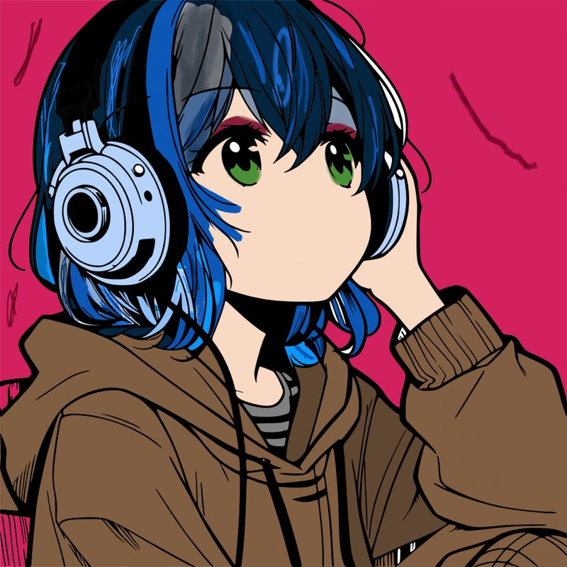 manga character that listen a music with headphone