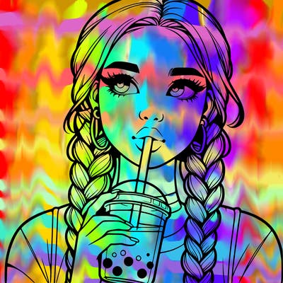 realistic girl with braided hair drinking boba