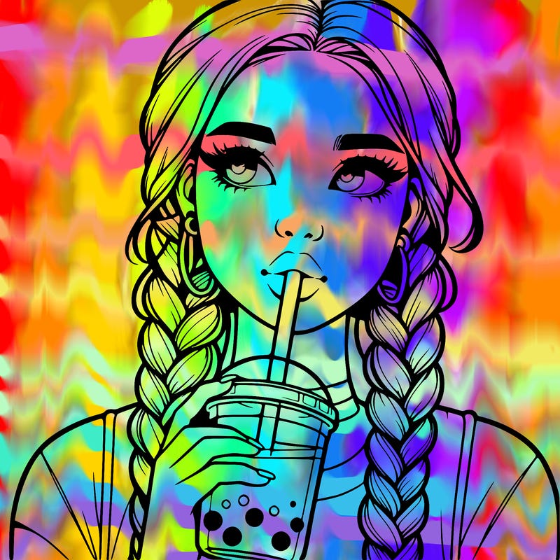 realistic girl with braided hair drinking boba