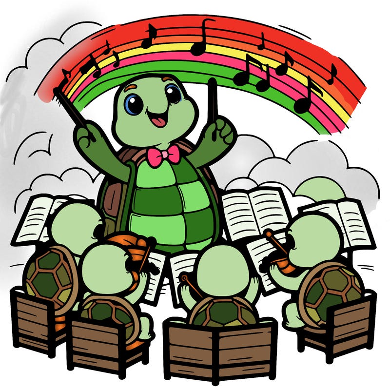 a tortoise conducting an orchestra