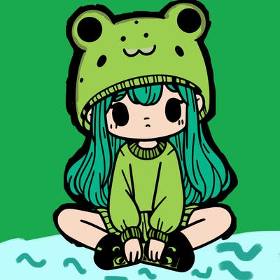 a girl wearing a frog hat and some frog socks
