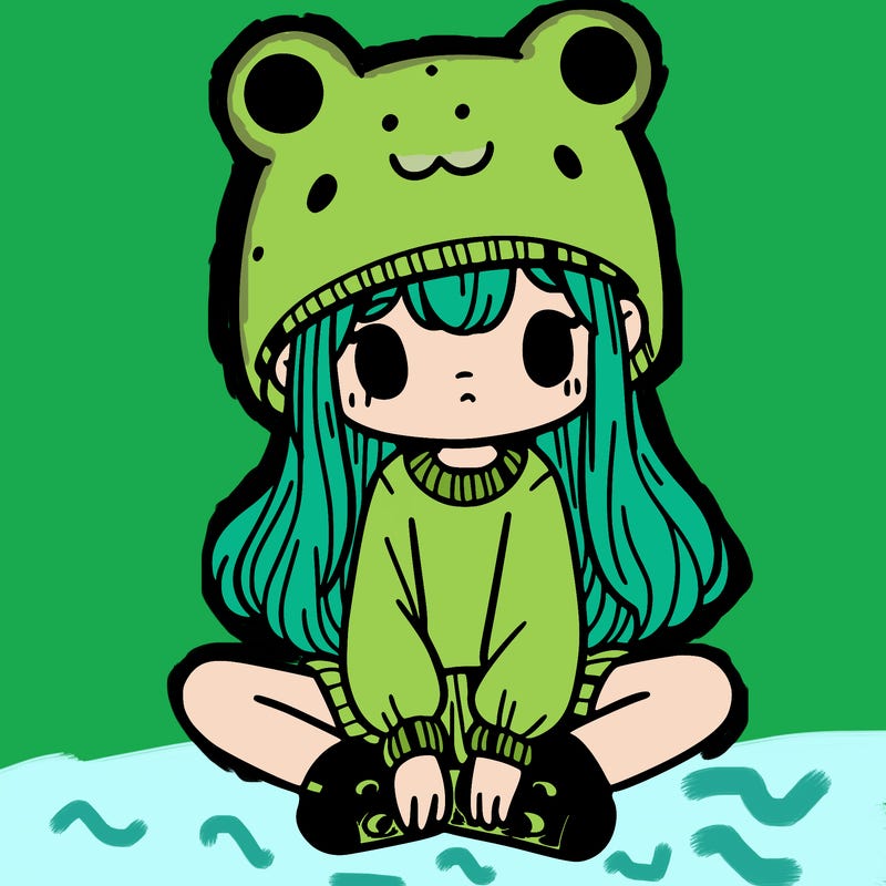 a girl wearing a frog hat and some frog socks