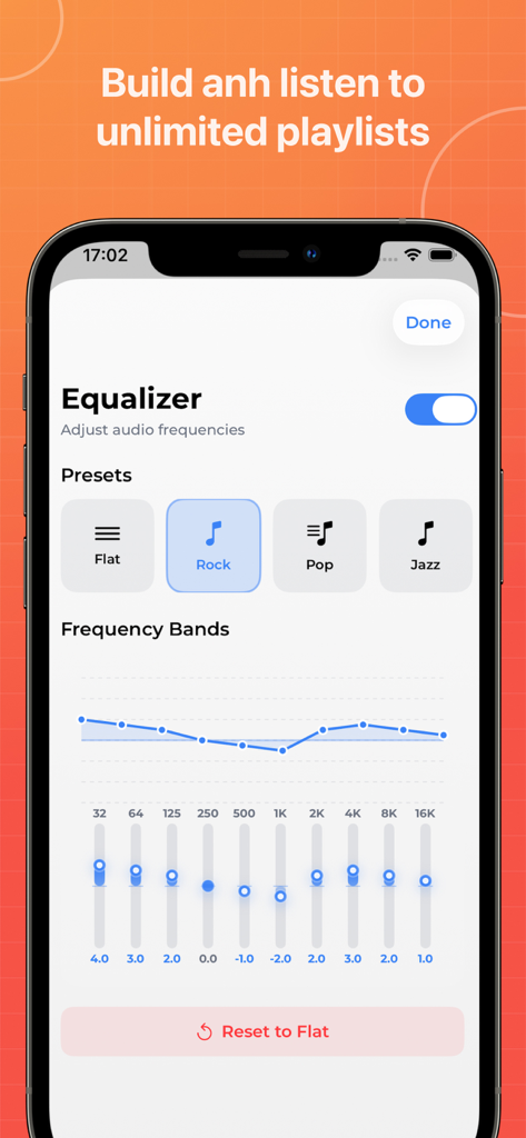 Music – Simple Music Stream - プリセットと周波数スライダーを備えたMusic Simple Music Streamアプリのプロフェッショナルイコライザー設定