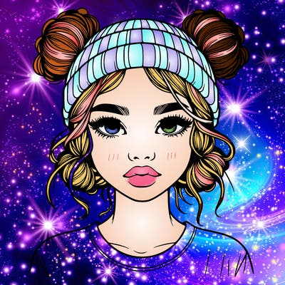 realistic girl with buns in her hair with a beanie on