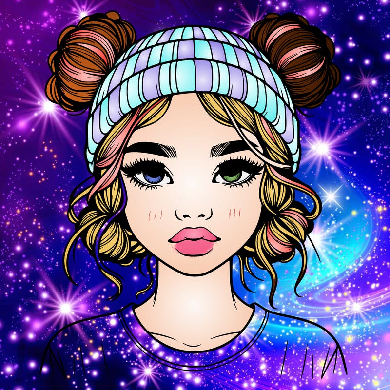 realistic girl with buns in her hair with a beanie on