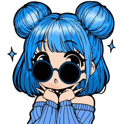manga girl with hairbuns and sun shape sunglasses