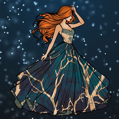 realistic woman with dress flowing in the wind