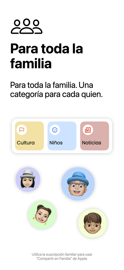 TV Mexicana - En Vivo - Pantalla de la aplicación TV Mexicana mostrando categorías familiares de cultura, niños y noticias con opciones para compartir en familia