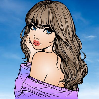 realistic girl with bangs looking over her shoulder