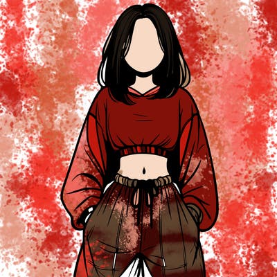 realistic girl faceless with baggy pants and a crop top