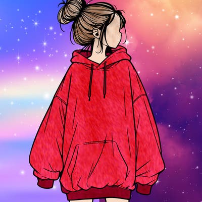 realistic girl with a oversized sweatshirt on and a bun