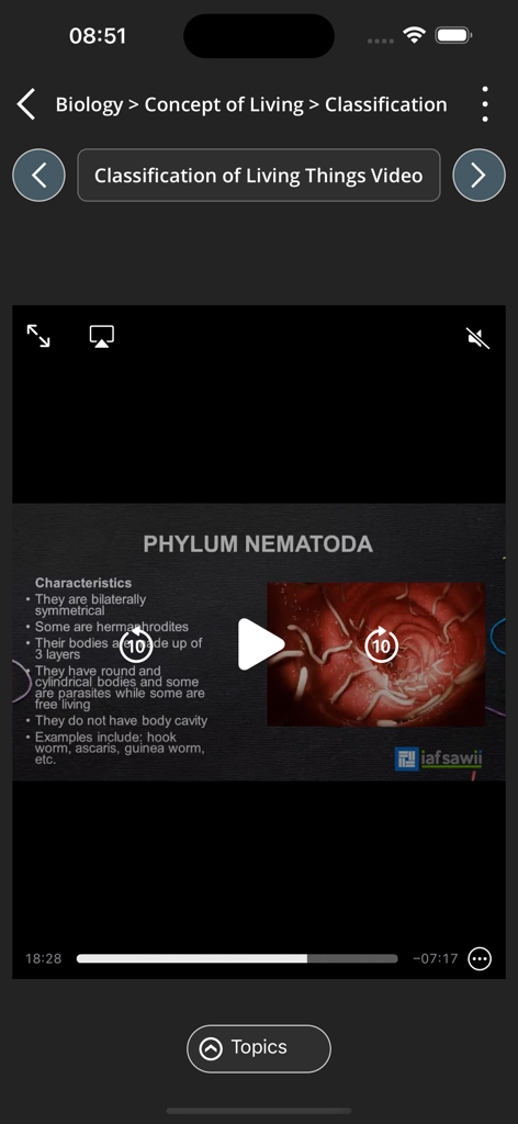 O3SCHOOLS JAMB APP - Un tutorial en video de biología sobre el Filo Nematoda dentro de la aplicación O3SCHOOLS JAMB.