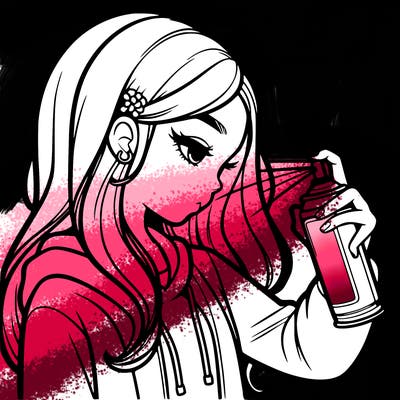 a realistic girl spray painting