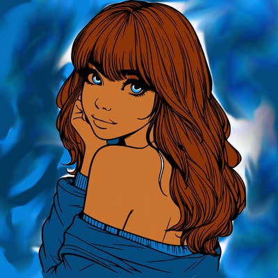 realistic girl with bangs looking over her shoulder