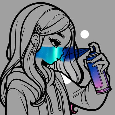 a realistic girl spray painting