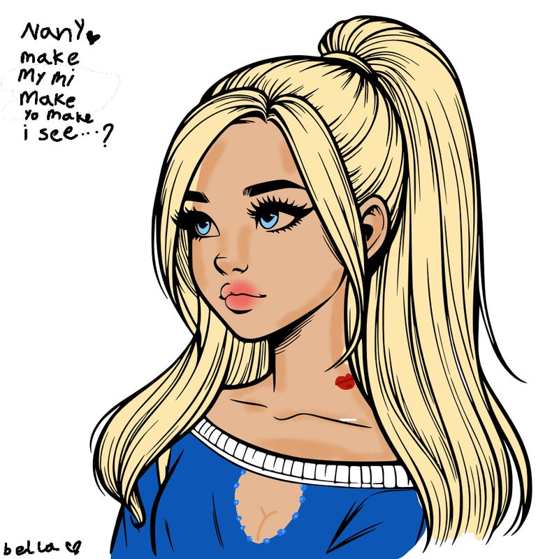 realistic girl with a high ponytail