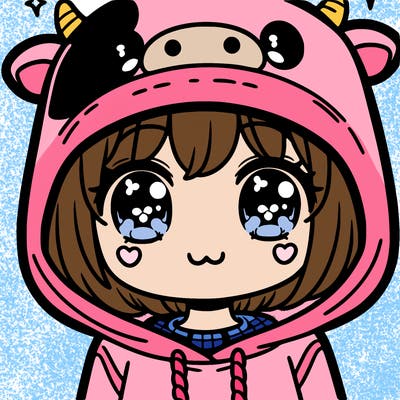 kawaii girl with cow hoodie
