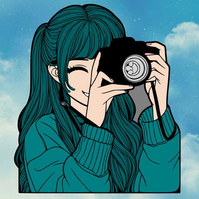 realistic girl taking a picture