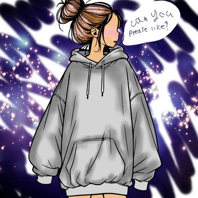 realistic girl with a oversized sweatshirt on and a bun