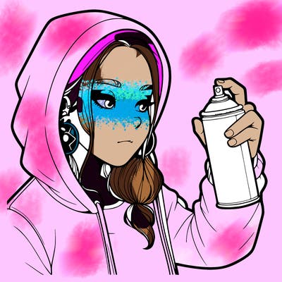 a realistic girl, spray painting