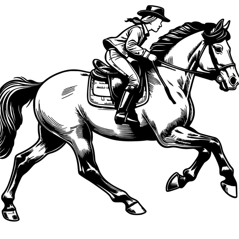 realistic galloping horse with a rider on its back