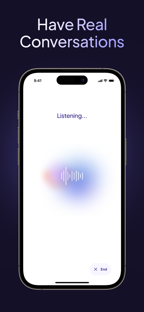 Stanley - Creator Coach for IG - An iPhone displaying the Stanley app voice conversation interface with a waveform and Listening text.