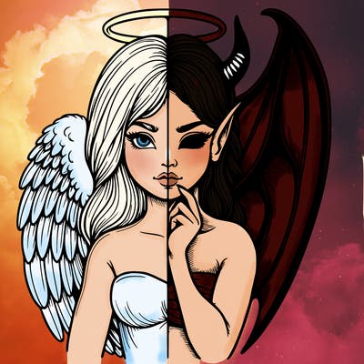 realistic angel half demon