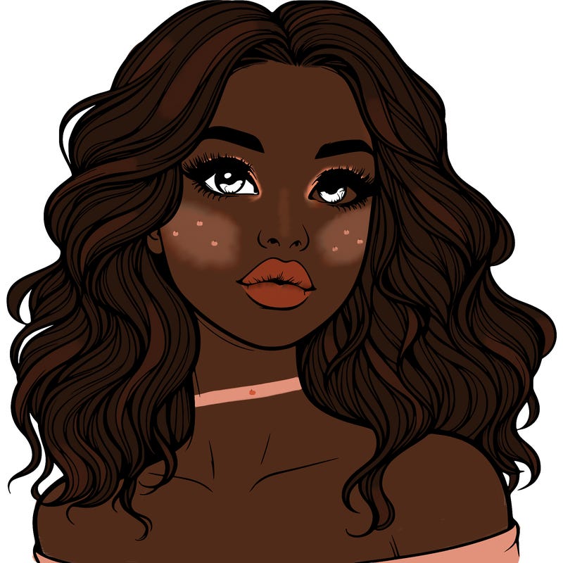 realistic girl with wavy hair and lips