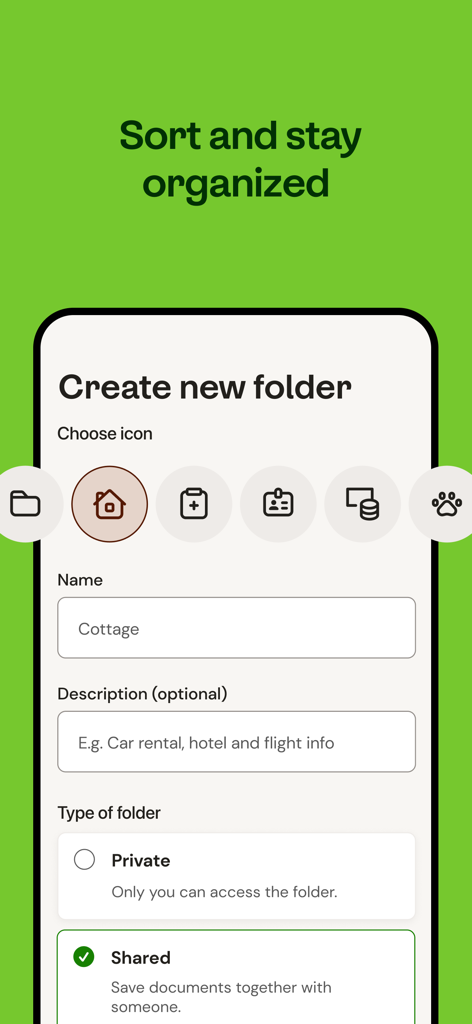 Kivra - The Kivra app interface showing the screen to create and name new folders for digital document organization.