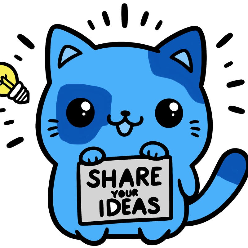 a cute cat saying share your ideas