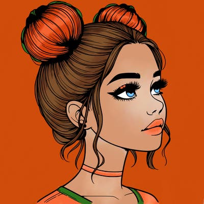 realistic girl with buns on the top of her head