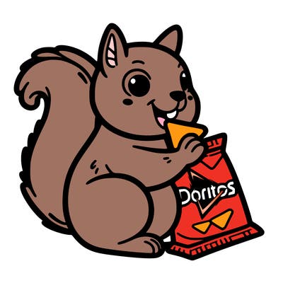 squirrel eating a bag of doritos