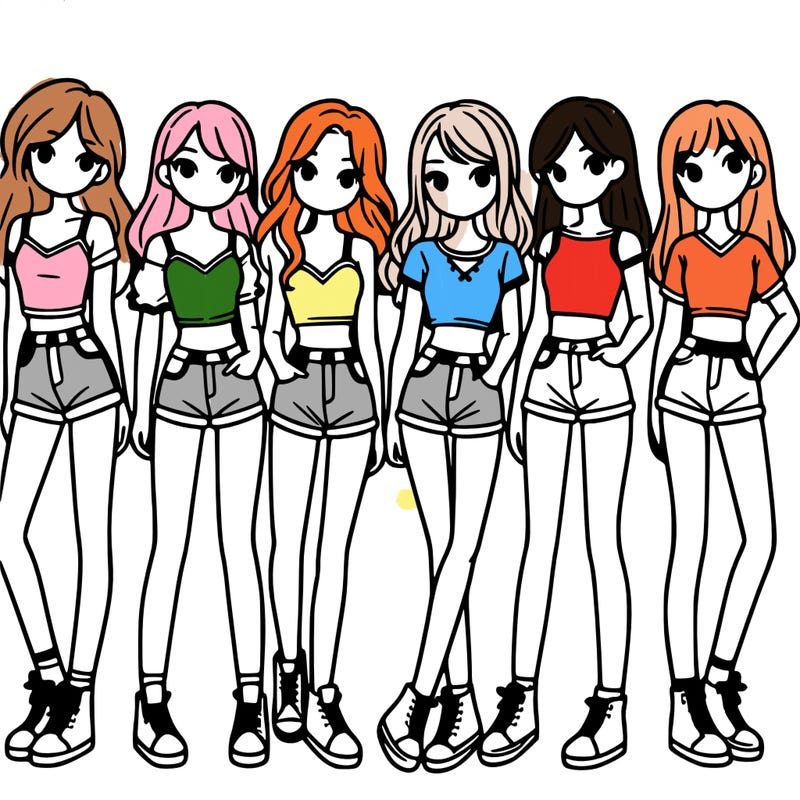 a group of girls wearing crop tops and shorts