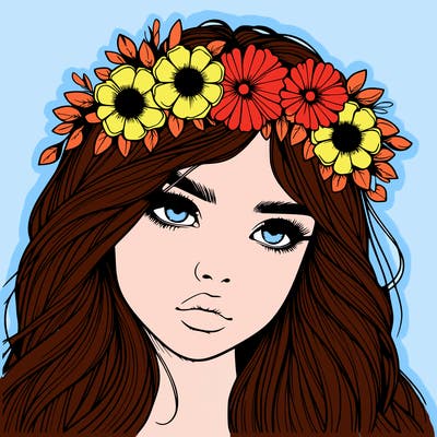 realistic girl with flowers crown