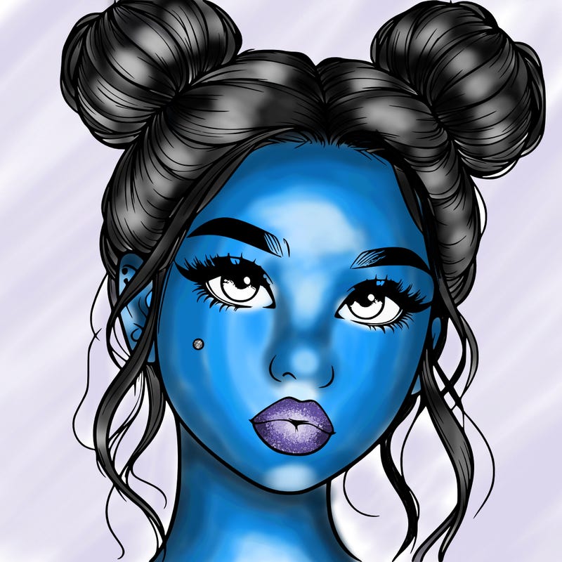 realistic girl with two buns on her hair and lips
