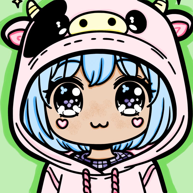 kawaii girl with cow hoodie