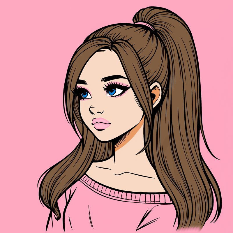 realistic girl with a high ponytail
