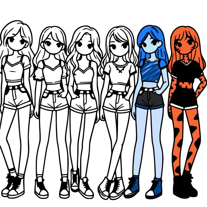 a group of girls wearing crop tops and shorts